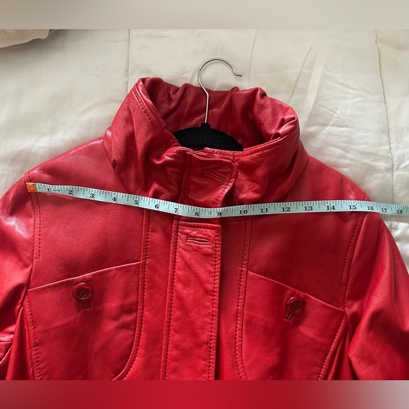 DANIER Red Italian Leather Jacket Women M/M‎ Funnel Neck Button Front Pockets - Picture 9 of 9